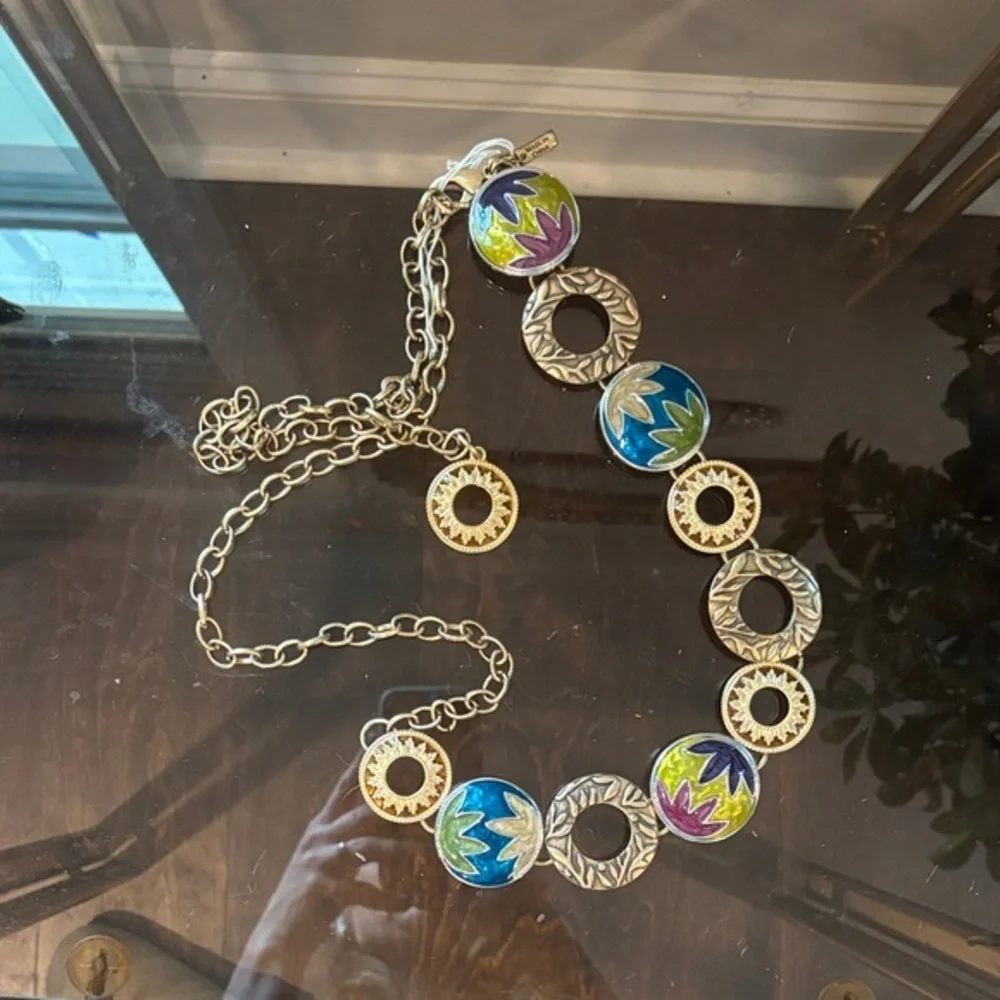 Chico's Gold-Tone Link Belt with Blue, Green & Purple Enamel Accents
